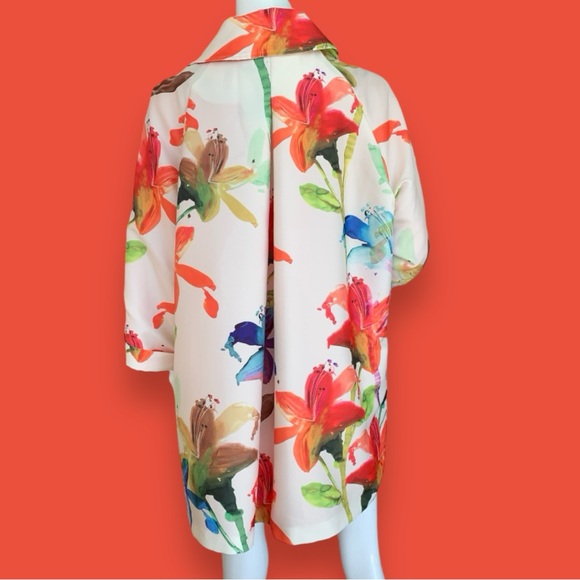 OLI & SOPHIA OFF WHITE SUMMER SPRING DRESSY COAT BRIGHT FLORAL PRINT. WOMEN XL - Picture 2 of 8
